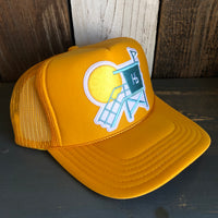 Hermosa Beach LIFEGUARD TOWER High Crown Trucker Hat - Gold