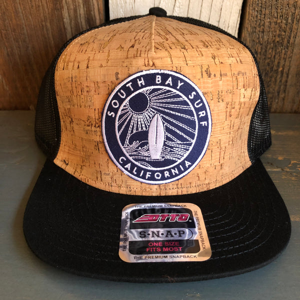 SOUTH BAY SURF (Navy Patch) Premium Cork Trucker Hat (Black)