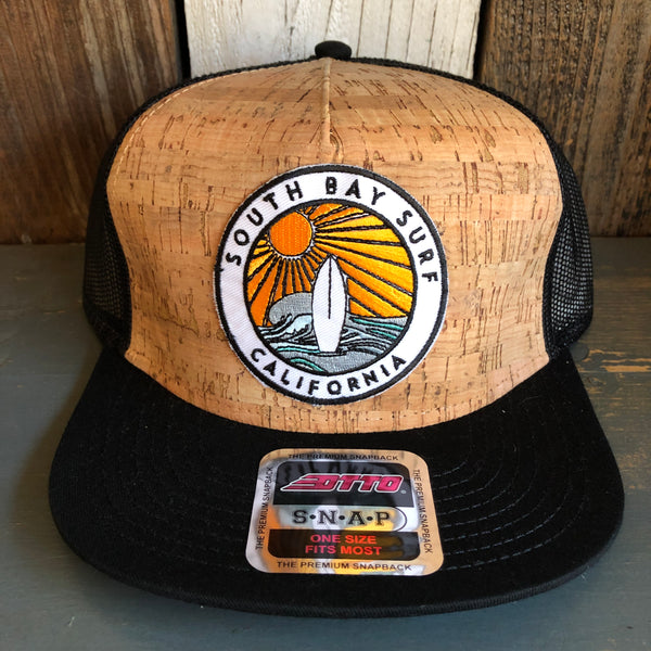 SOUTH BAY SURF (Multi Colored Patch) Premium Cork Trucker Hat (Black)
