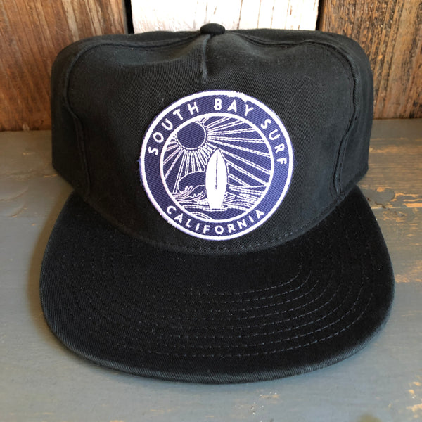 Hermosa Beach SOUTH BAY SURF (Navy Patch) 5 Panel Low Profile Style Dad Hat - Black