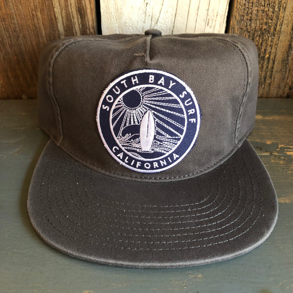 Hermosa Beach SOUTH BAY SURF (Navy Patch) Premium 5-Panel Low Profile Style Dad Hat - Charcoal Grey