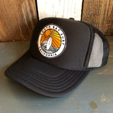 Hermosa Beach SOUTH BAY SURF (Multi Colored Patch) Mid Crown Trucker Hat - Black (Curved Logo)