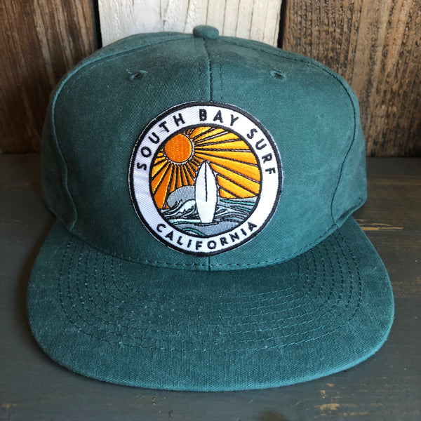 SOUTH BAY SURF (Multi Colored Patch) - 6 Panel Mid Profile Baseball Cap - Dark Green