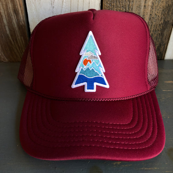 WILDERNESS TREE High Crown Trucker Hat - Burgundy Maroon
