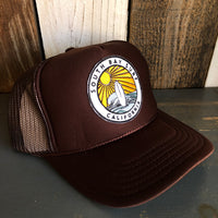SOUTH BAY SURF (Multi Colored Patch) High Crown Trucker Hat - Brown