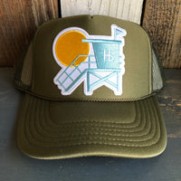 Hermosa Beach LIFEGUARD TOWER High Crown Trucker Hat - Olive