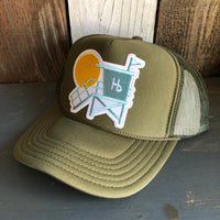 Hermosa Beach LIFEGUARD TOWER High Crown Trucker Hat - Olive