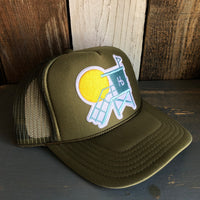 Hermosa Beach LIFEGUARD TOWER High Crown Trucker Hat - Olive