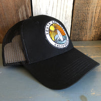 Hermosa Beach SOUTH BAY SURF (Multi Colored Patch) Low Fitting 6 Panel Low Profile Mesh Back Trucker Hat - Black