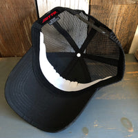 SOUTH BAY SURF (Navy Colored Patch) Low Fitting 6 Panel Low Profile Mesh Back Trucker Hat - Black
