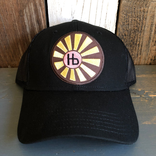 Hermosa Beach SUNBEAMS Low Fitting 6 Panel Low Profile Mesh Back Trucker Hat - Black