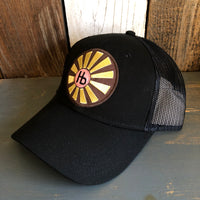 Hermosa Beach SUNBEAMS Low Fitting 6 Panel Low Profile Mesh Back Trucker Hat - Black