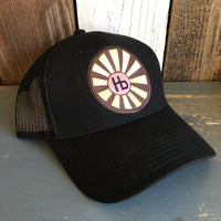 Hermosa Beach SUNBEAMS Low Fitting 6 Panel Low Profile Mesh Back Trucker Hat - Black
