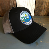 Hermosa Beach SHOREFRONT Low Fitting 6 Panel Low Profile Mesh Back Trucker Hat - Black/Black/Charcoal Grey