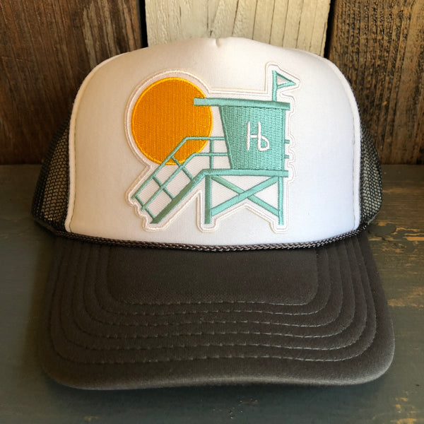 Hermosa Beach LIFEGUARD TOWER Trucker Hat - Charcoal Grey/White/Charcoal Grey