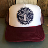 Hermosa Beach SOUTH BAY SURF (Navy Colored Patch) Trucker Hat - Maroon/White/Maroon
