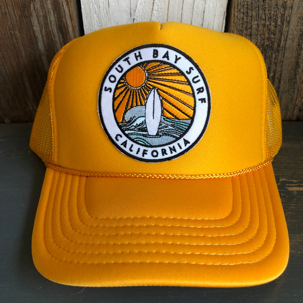 SOUTH BAY SURF (Multi Colored Patch) High Crown Trucker Hat - Gold