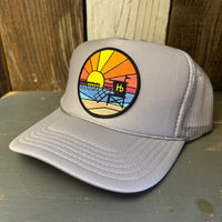 Hermosa Beach OBLIGATORY SUNSET High Crown Trucker Hat - Grey (Curved Brim)