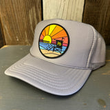 Hermosa Beach OBLIGATORY SUNSET High Crown Trucker Hat - Grey (Curved Brim)