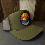Hermosa Beach OBLIGATORY SUNSET High Crown Trucker Hat - Olive