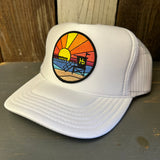 Hermosa Beach OBLIGATORY SUNSET High Crown Trucker Hat - White
