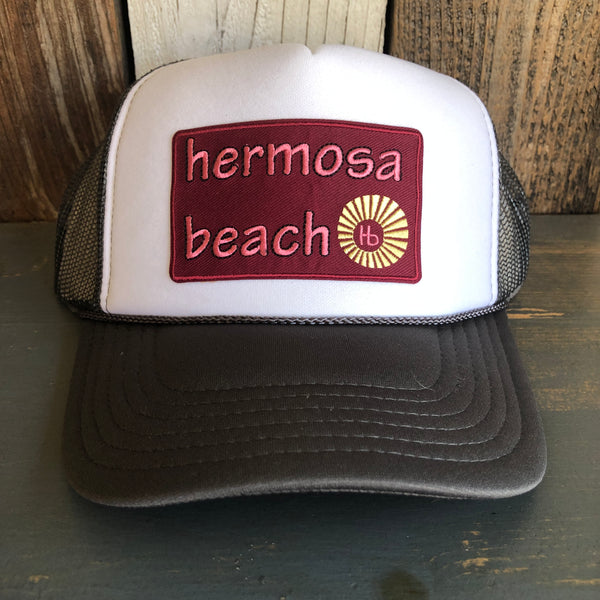 Hermosa Beach WELCOME SIGN Trucker Hat - Charcoal Grey/White/Charcoal Grey
