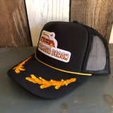 Hermosa Beach WOODIE 5 Panel High Crown Mesh Back Captain Trucker Hat- Black/Gold