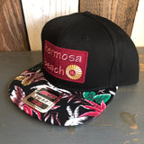 Hermosa Beach WELCOME SIGN Black Panel/Hawaiian Pattern Visor - 6 Panel Mid Profile Snapback Hat - Makai