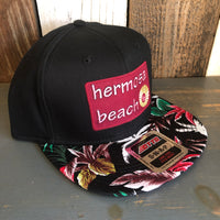Hermosa Beach WELCOME SIGN Black Panel/Hawaiian Pattern Visor - 6 Panel Mid Profile Snapback Hat - Makai