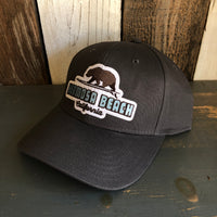 Hermosa Beach SURFING GRIZZLY BEAR - 6 Panel Low Profile Baseball Cap Adjustable Lightweight Metal Buckle - Charcoal Grey