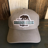 Hermosa Beach SURFING GRIZZLY BEAR - 6 Panel Low Profile Baseball Cap Adjustable Lightweight Metal Buckle - Grey