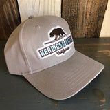 Hermosa Beach SURFING GRIZZLY BEAR - 6 Panel Low Profile Baseball Cap Adjustable Lightweight Metal Buckle - Grey