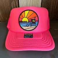 Hermosa Beach OBLIGATORY SUNSET Trucker Hat - Neon Pink