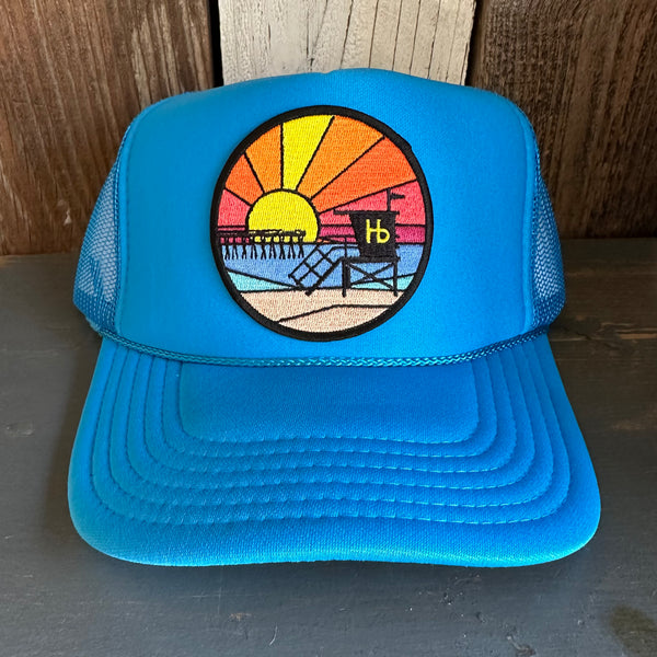 Hermosa Beach OBLIGATORY SUNSET Trucker Hat - Neon Blue