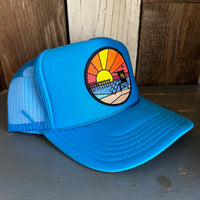Hermosa Beach OBLIGATORY SUNSET Trucker Hat - Neon Blue
