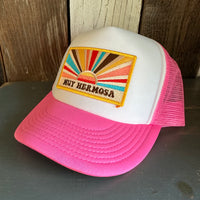 Hermosa Beach MUY HERMOSA High Crown 5 Panel Trucker Cap, Foam/Mesh - Neon Pink/White