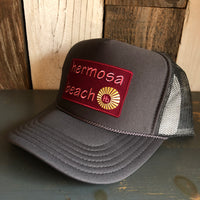 Hermosa Beach WELCOME SIGN High Crown Trucker Hat - Charcoal (Curved Brim)