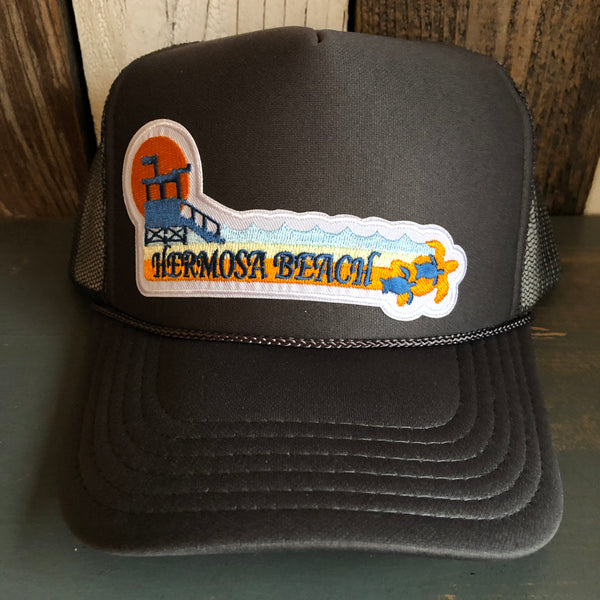 Hermosa Beach GOLDEN HOUR High Crown Trucker Hat - Charcoal (Curved Brim)