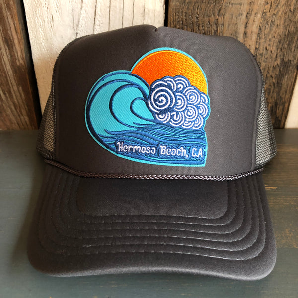 Hermosa Beach TUBULAR High Crown Trucker Hat - Charcoal (Curved Brim)