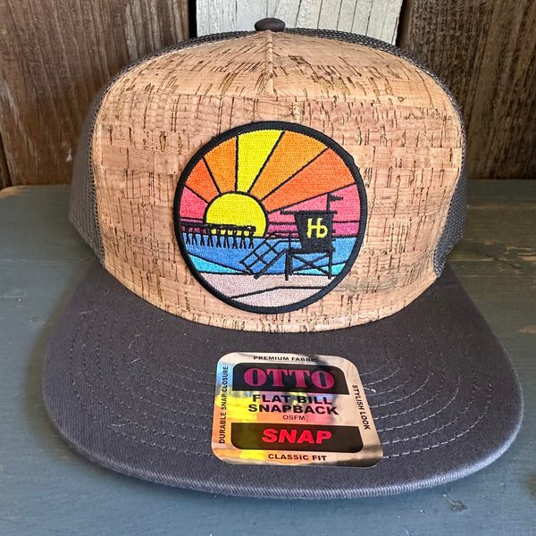Hermosa Beach OBLIGATORY SUNSET Premium Cork Trucker Hat (Grey)