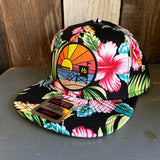 Hermosa Beach OBLIGATORY SUNSET Hawaiian Pattern 6 Panel Mid Profile Snapback Hat - A ‘o ia (Flat Brim)