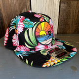 Hermosa Beach OBLIGATORY SUNSET Hawaiian Pattern 6 Panel Mid Profile Snapback Hat - A ‘o ia (Flat Brim)