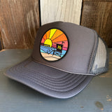 Hermosa Beach OBLIGATORY SUNSET High Crown Trucker Hat - Charcoal (Curved Brim)