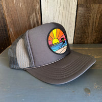 Hermosa Beach OBLIGATORY SUNSET High Crown Trucker Hat - Charcoal (Curved Brim)