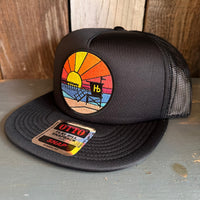 Hermosa Beach OBLIGATORY SUNSET Trucker Hat - Black (Flat Brim)