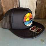 Hermosa Beach OBLIGATORY SUNSET Trucker Hat - Black (Flat Brim)