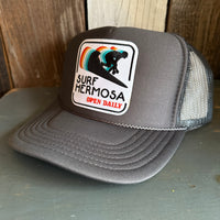 Hermosa Beach SURF HERMOSA :: OPEN DAILY High Crown Trucker Hat - Charcoal (Curved Brim)