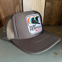 Hermosa Beach SURF HERMOSA :: OPEN DAILY High Crown Trucker Hat - Charcoal (Curved Brim)