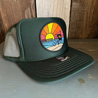 Hermosa Beach OBLIGATORY SUNSET High Crown Trucker Hat - Dark Green