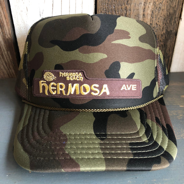 Hermosa Beach HERMOSA AVE Trucker Hat - Full Camouflage